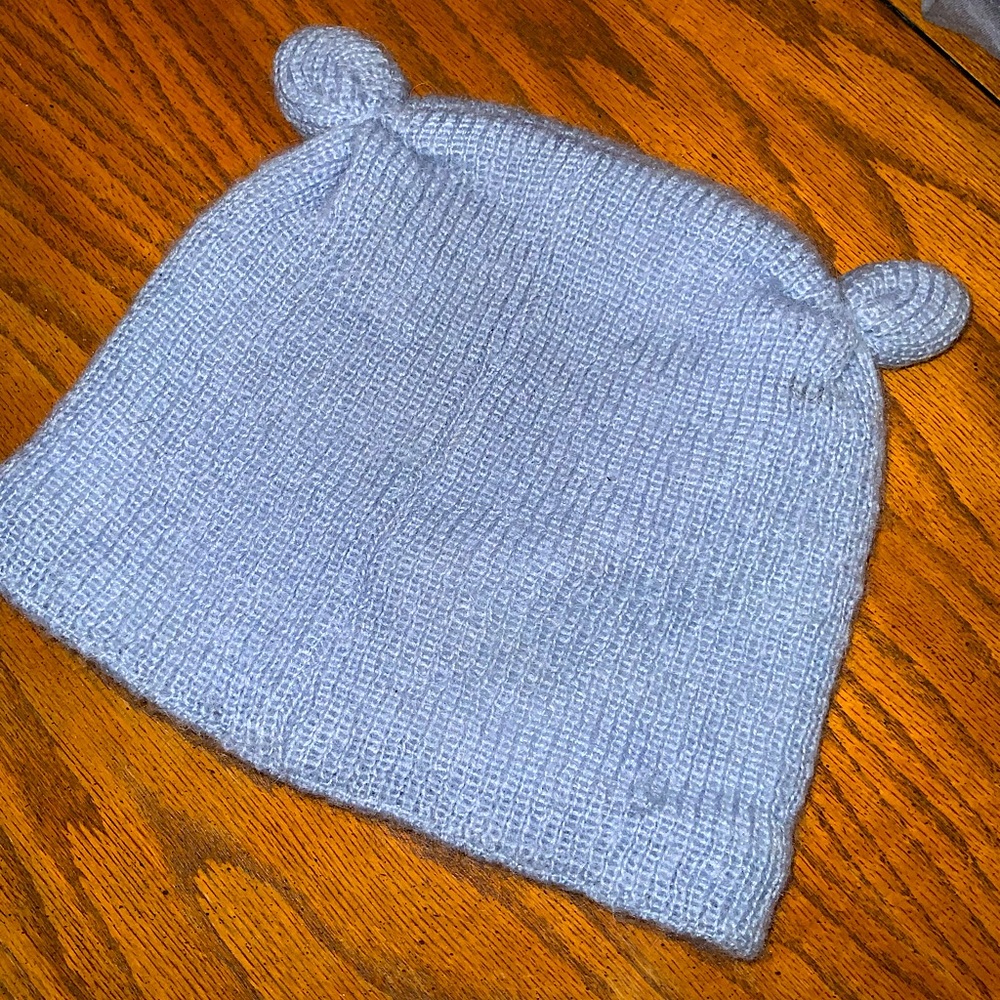 Y2K Vintage Light Blue Fleece-Lined Knit Toboggan w/ Little Ears